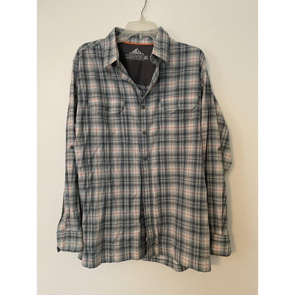 Croft & Barrow Quick-Dry Shirt Mens L Green Plaid Long Sleeve Button Up Hiking
